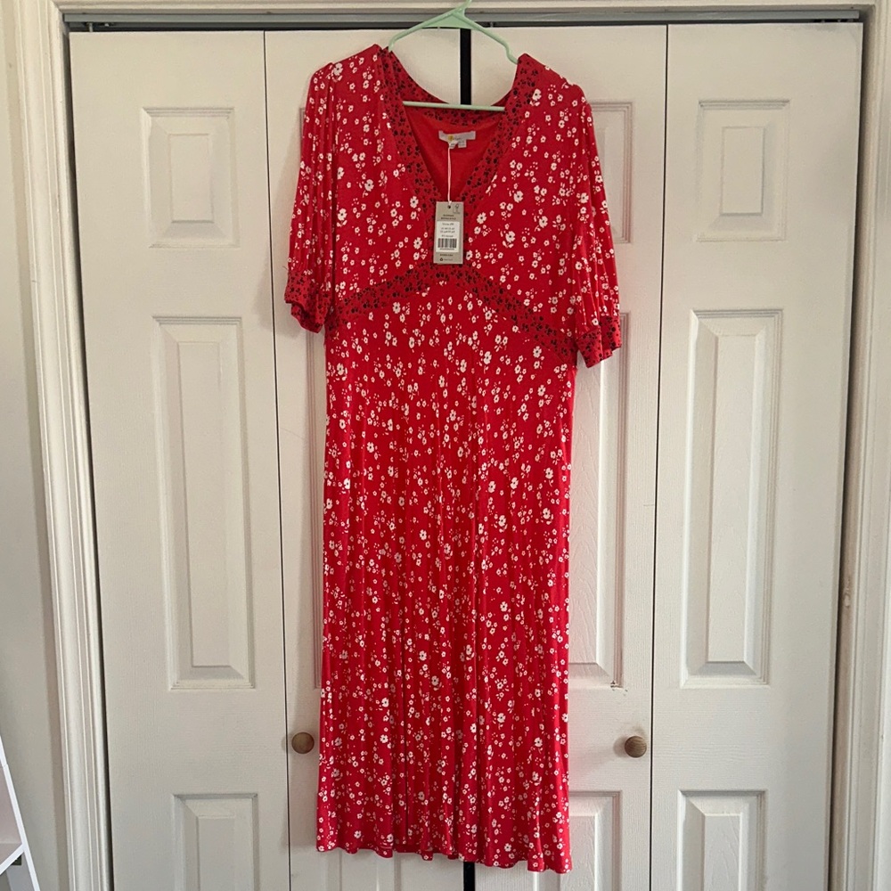 Boden Red Floral Midi Dress